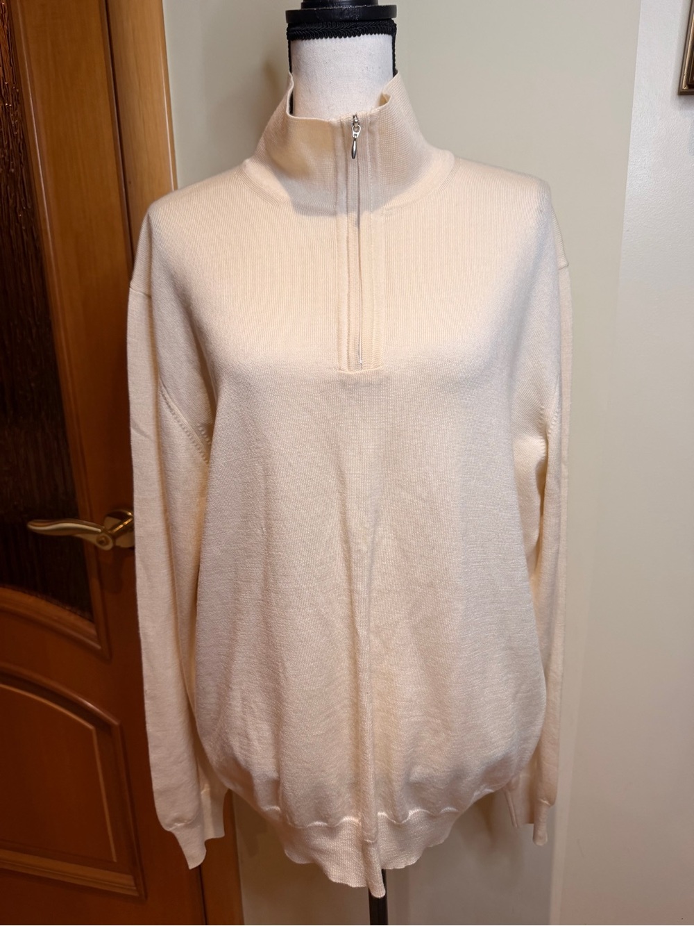 Men's Half-Zip Turtleneck wool Sweater in Cream Sz XL